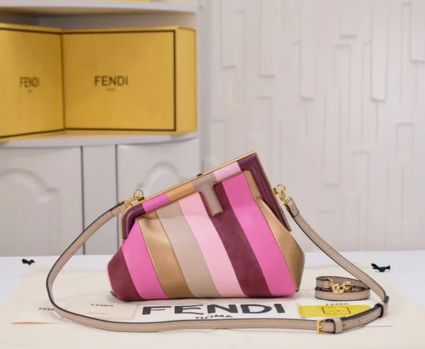 Fendi First Small Beige Raffia Macrame Bag