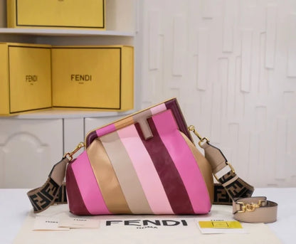 Fendi First Small Beige Raffia Macrame Bag
