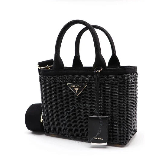 Prada Black Basket Tote Bag With Triangular Logo