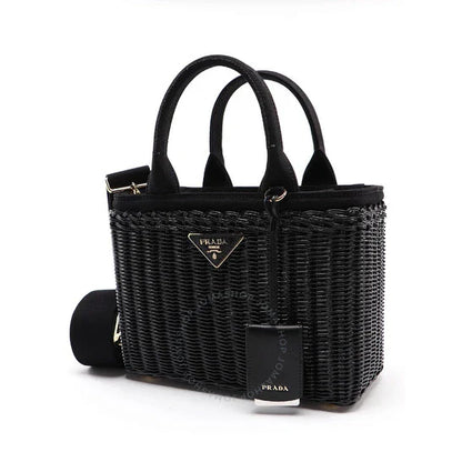 Prada Black Basket Tote Bag With Triangular Logo