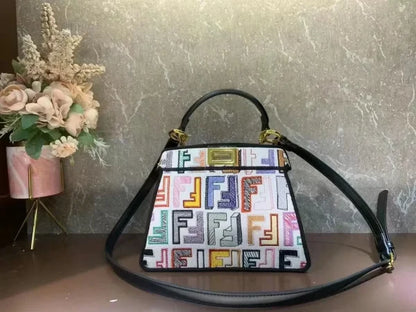 Fendi Canvas Embroidered Peekaboo Crossbody Bag