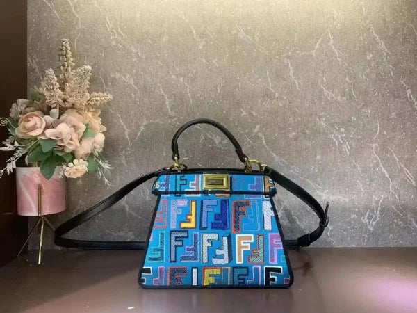 Fendi Canvas Embroidered Peekaboo Crossbody Bag