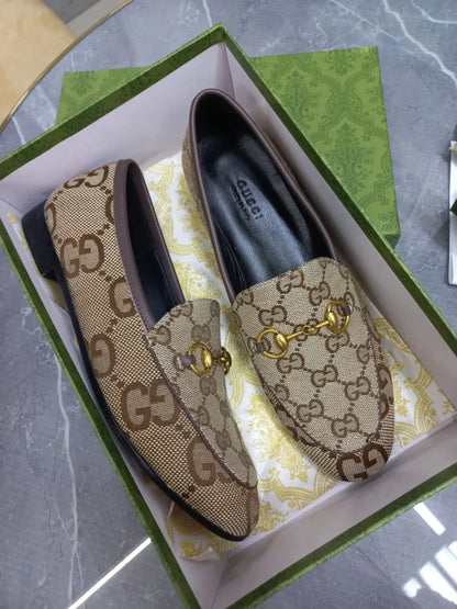 Camel GG Canvas Loafer Shoes