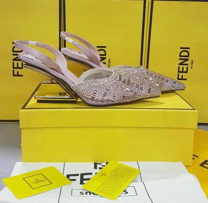 Fendi Elegant Casual Style Logo Slingback Pumps & Mules