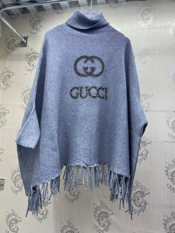 Gucci Logo Printed Long Sleeve Fleece Poncho