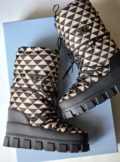 Prada Snow Plush Lace-Up Boots