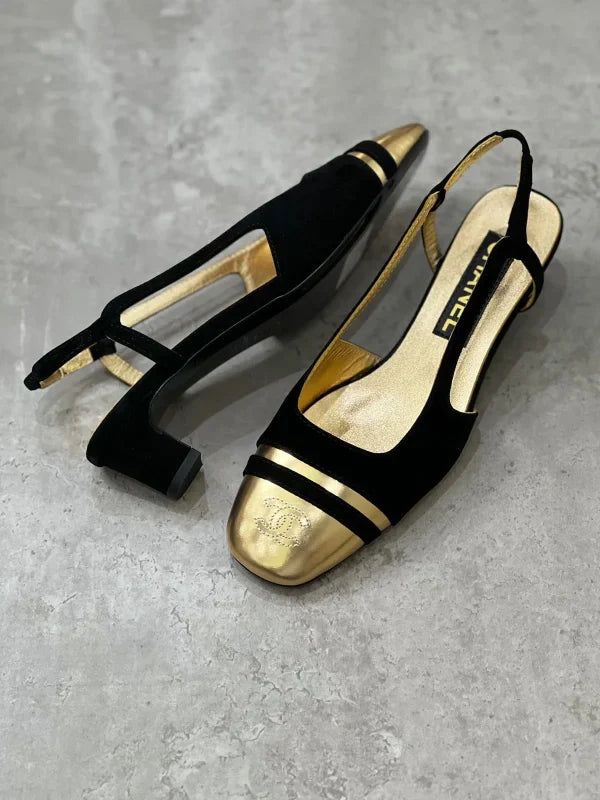 Chanel Metallic Leather and Grosgrain Cap Toe