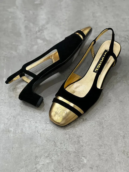 Chanel Metallic Leather and Grosgrain Cap Toe