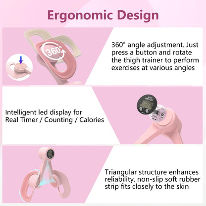 Thigh Trainer with LED Display - 360° Adjustable Pelvic Floor Trainer | Inner Thigh Exerciser with 20LB Resistance Band, Home Workout Equipment for Women