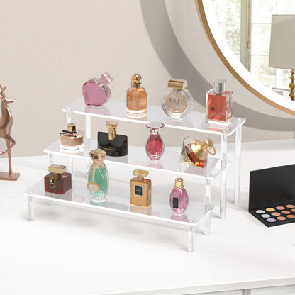 Acrylic Display Risers, 3 Tier Perfume Organizer Stand, Clear Cupcake Stand Holder, Large Shelf Risers for Figures, Dessert Shelves for Party, Display Shelf for Decoration and Organizer