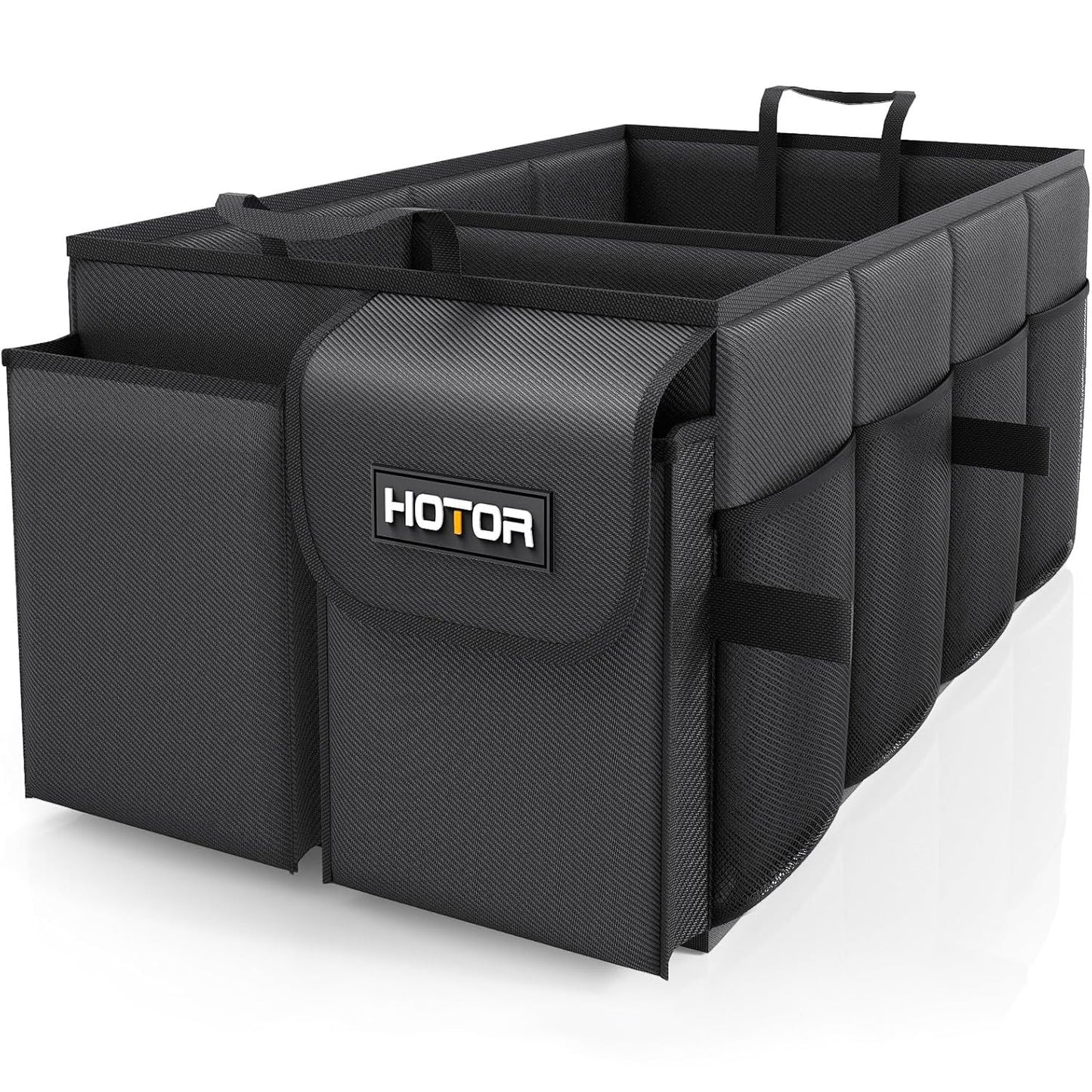 HOTOR Trunk Organizer - Car Organizer, Foldable Trunk organizer for SUVs & Sedans, Sturdy Car Organization for Car Accessories, Tools, Sundries, Black, 2 Compartments, 21.3"×12.6"×10.6"