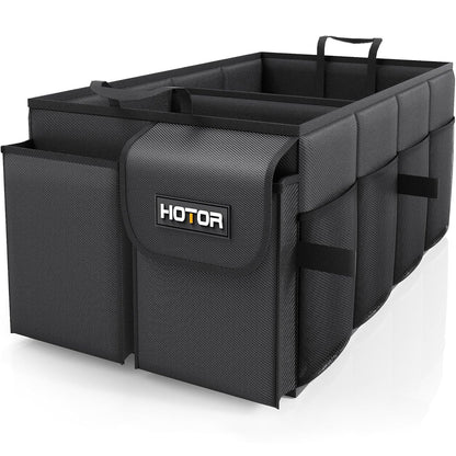 HOTOR Trunk Organizer - Car Organizer, Foldable Trunk organizer for SUVs & Sedans, Sturdy Car Organization for Car Accessories, Tools, Sundries, Black, 2 Compartments, 21.3"×12.6"×10.6"