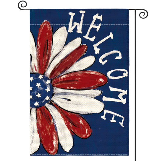 AVOIN colorlife Memorial Day Patriotic 4th of July Garden Flag 12x18 Inch | Double Sided, Yard Outdoor Decoration, for Outside, Floral Welcome Daisy