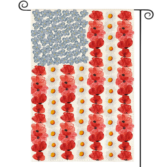 AVOIN colorlife Patriotic Memorial Day American Garden Flag 12x18 Inch | Double Sided, Weather & Fade Resistant, Yard Outdoor Decoration, Featuring Myosotis Poppy design, 4th of July