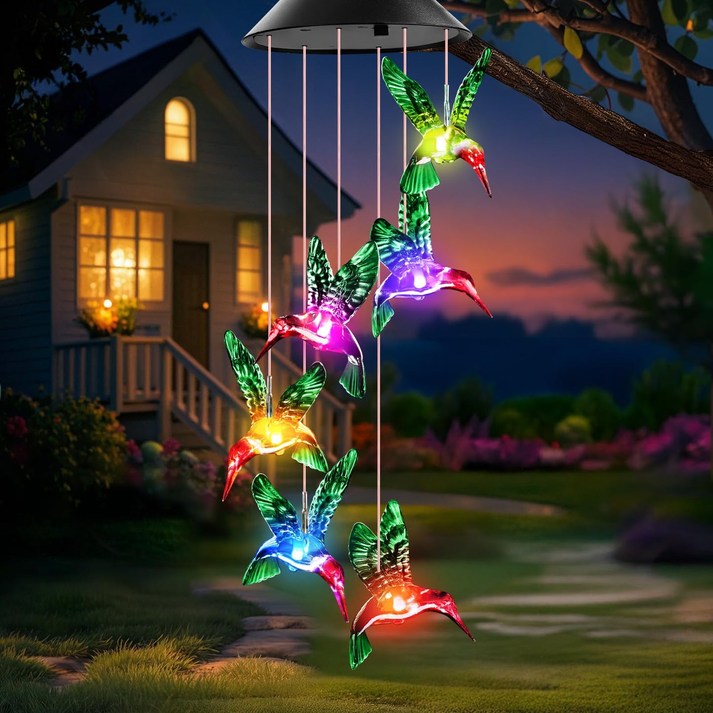Gifts for Grandma Mom Nana Wife Sister, Mother Birthday Christmas Gardening Hummingbird Gifts for Women, Winzwon Wind Chimes Solar Lights Outdoor Decor for Garden Patio Yard Porch