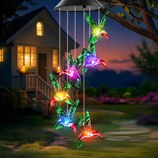 Gifts for Grandma Mom Nana Wife Sister, Mother Birthday Christmas Gardening Hummingbird Gifts for Women, Winzwon Wind Chimes Solar Lights Outdoor Decor for Garden Patio Yard Porch