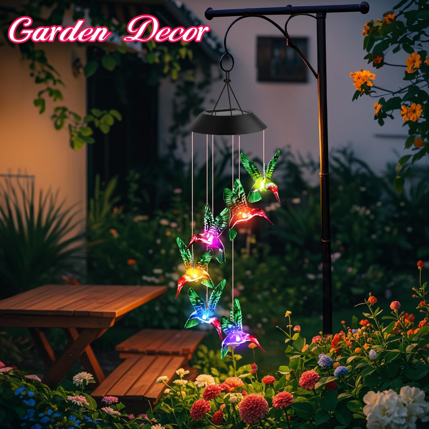 Gifts for Grandma Mom Nana Wife Sister, Mother Birthday Christmas Gardening Hummingbird Gifts for Women, Winzwon Wind Chimes Solar Lights Outdoor Decor for Garden Patio Yard Porch