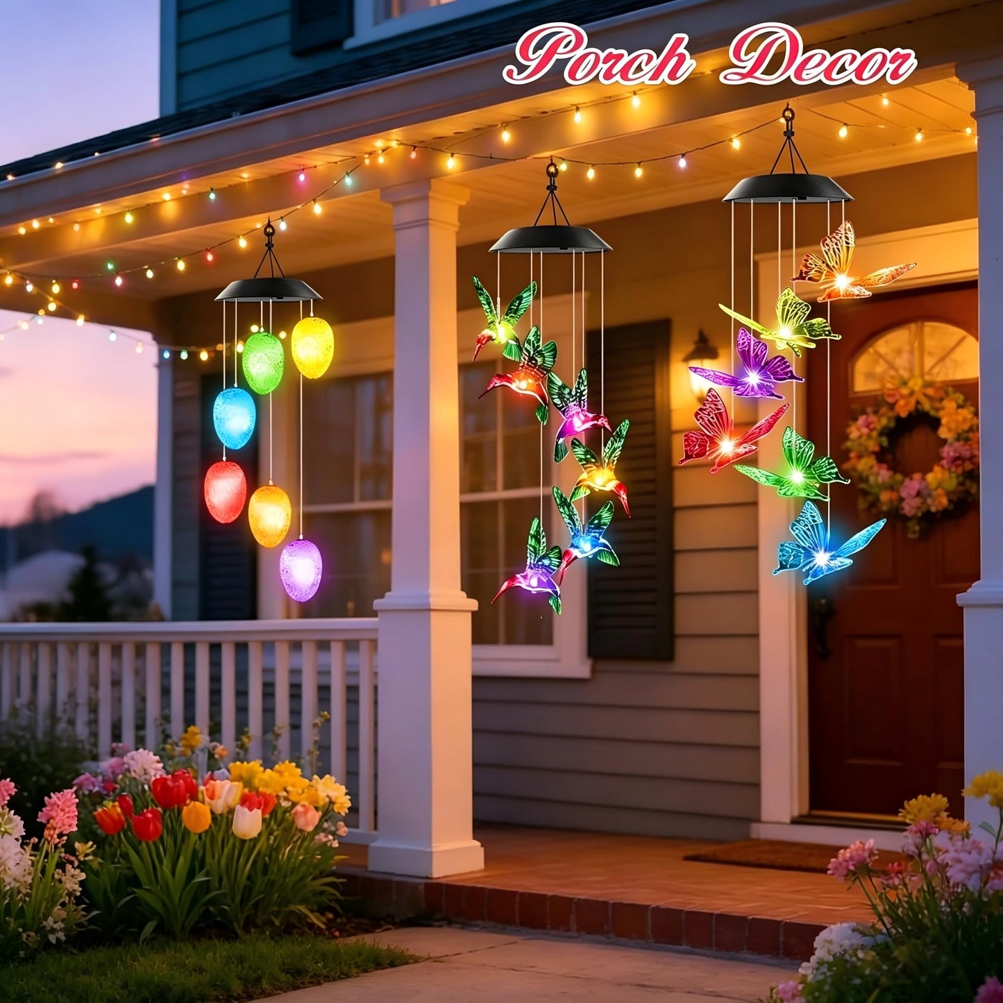 Gifts for Grandma Mom Nana Wife Sister, Mother Birthday Christmas Gardening Hummingbird Gifts for Women, Winzwon Wind Chimes Solar Lights Outdoor Decor for Garden Patio Yard Porch