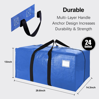 VELVETSURE Heavy Duty Extra Large Moving Bags W/Backpack Straps - Strong Handles & Zippers, Storage Totes For Space Saving, Fold Flat, Alternative to Box and Bin (Set of 6, Multicolor)