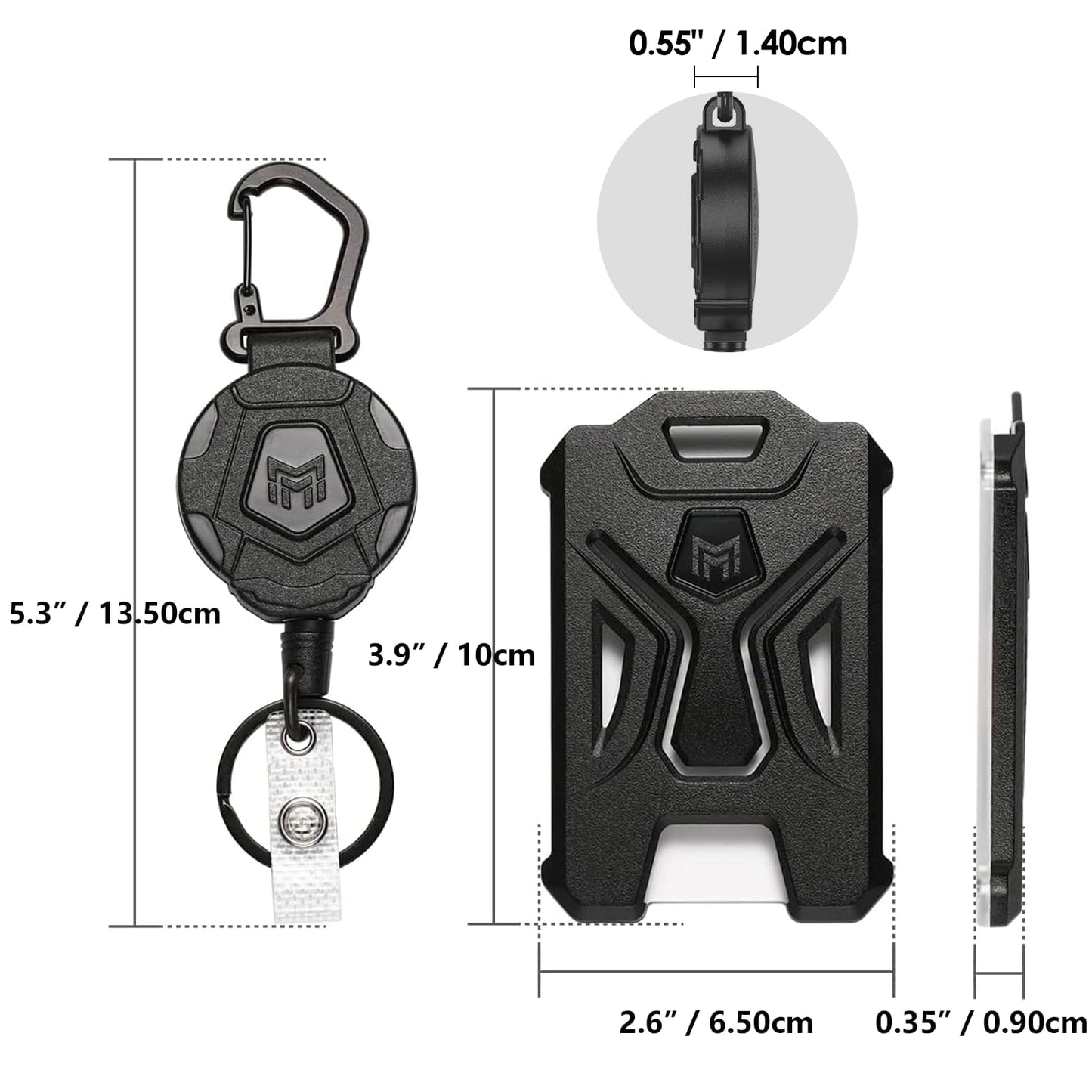 MNGARISTA Retractable Badge Holder,Heavy Duty Carabiner Clip Keychain Badge Reel,Tactical ID Card Key Holder with 31.5" Retractable, Black