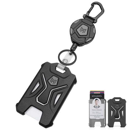 MNGARISTA Retractable Badge Holder,Heavy Duty Carabiner Clip Keychain Badge Reel,Tactical ID Card Key Holder with 31.5" Retractable, Black