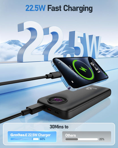 Power Bank,10000mAh 22.5W Max Portable Charger Built in Cables，4 Outputs 2 Inputs External Phone Powerbank,5V/3A Fast Charging Travel Charger for iPhone Android iPad,(Pearl Black)