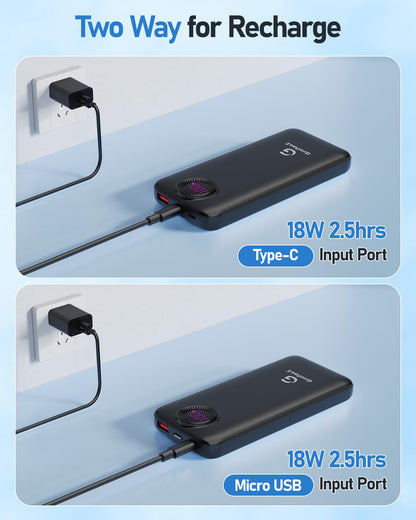 Power Bank,10000mAh 22.5W Max Portable Charger Built in Cables，4 Outputs 2 Inputs External Phone Powerbank,5V/3A Fast Charging Travel Charger for iPhone Android iPad,(Pearl Black)