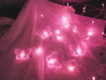Butterfly Curtain Lights, 8 Modes 48LED Twinkle String Light with Remote 4.9FT USB Powered Window Fairy Light, Decorative Lights for Bedroom, Party, Wedding, Holiday, Christmas (Pink)