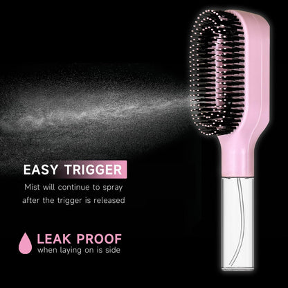 2-in-1 Manual Non-Electric Detangler Hair Brush with Built-In Mister Spray, Wet & Dry Detangling Brush for Curly, Wavy & Straight Hair, No-Tangle Anti-Frizz Brush，Reservoir 50ml.(Pink)