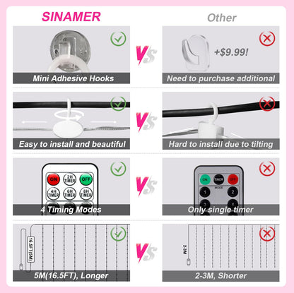 Pink Curtain Light for Bedroom, 300 LED 9.8ft x 9.8ft Window Fairy Curtain String Light with 16 Hooks, 8 Models Remote Control for Wedding Party Home Garden Indoor Decorations