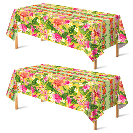 OHOME 2 Pack Luau Party Decorations - Plastic Tablecloth for Hawaiian Theme Party Decorations | Tropical Summer Beach Pool Birthday Backdrop Favors Supplies