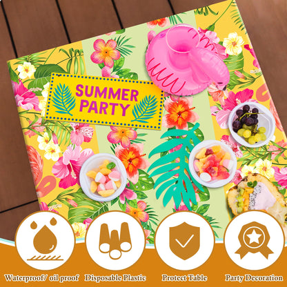 OHOME 2 Pack Luau Party Decorations - Plastic Tablecloth for Hawaiian Theme Party Decorations | Tropical Summer Beach Pool Birthday Backdrop Favors Supplies