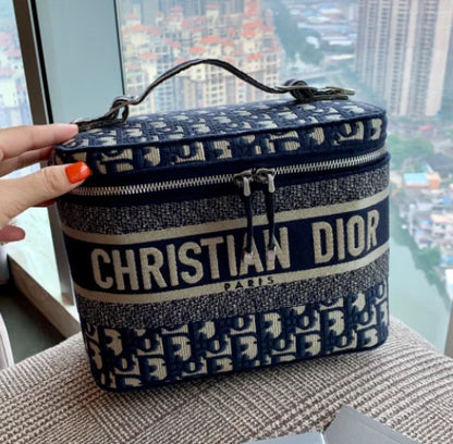 Christian Dior Travel Vanity Case 鈥� Women鈥檚 Oblique Embroidery Cosmetic Bags