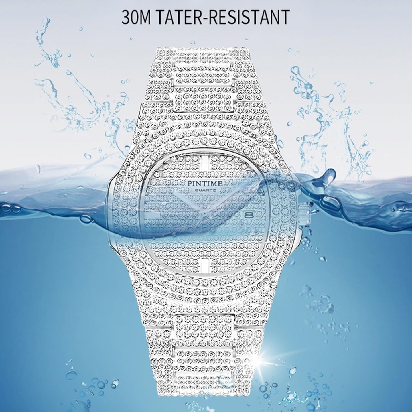 Gosasa Luxury Unisex Crystal Diamond Watches Big Face Women's Men's Quartz Watch Gold Silver Rose Gold Stainless Steel Bracelet Band
