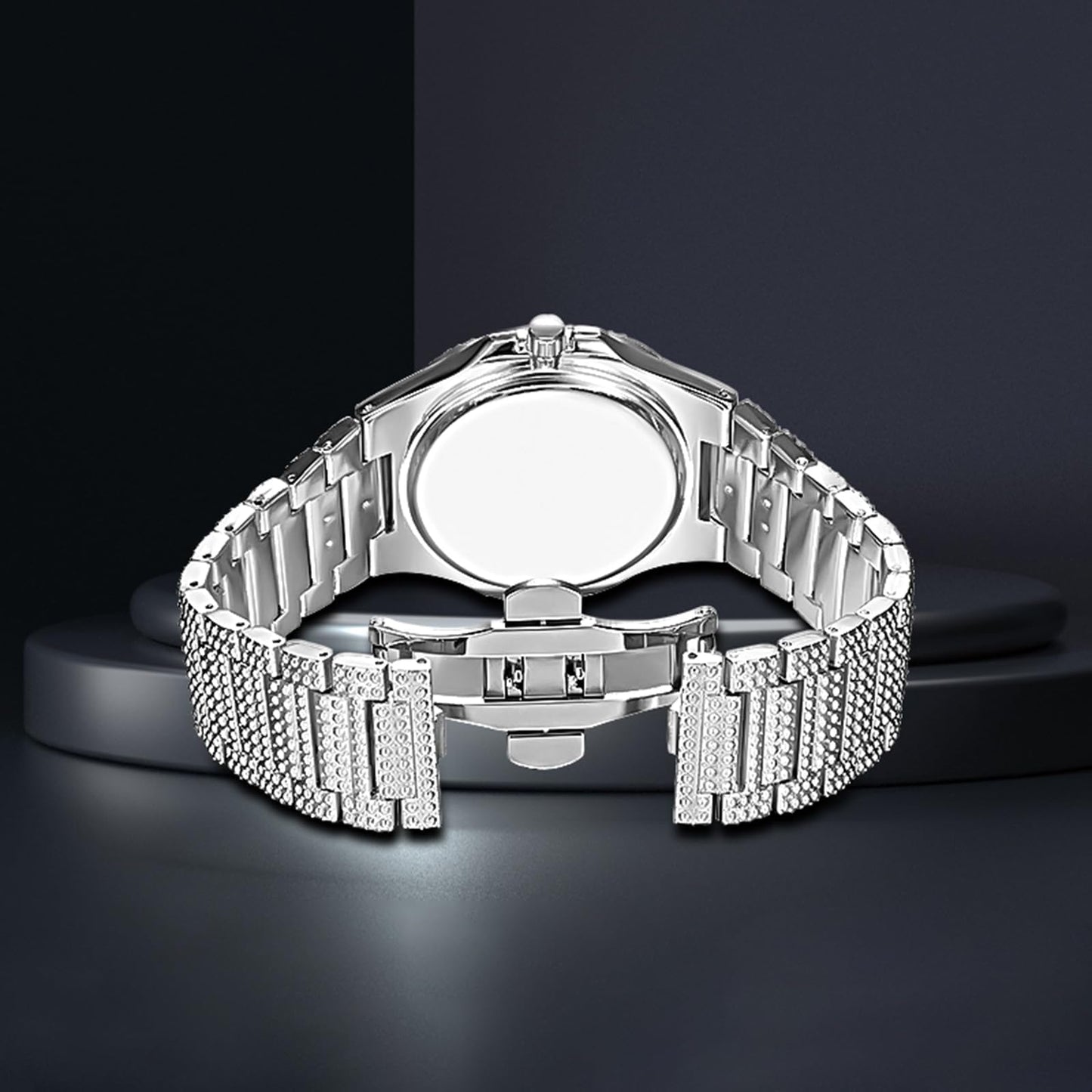 Gosasa Luxury Unisex Crystal Diamond Watches Big Face Women's Men's Quartz Watch Gold Silver Rose Gold Stainless Steel Bracelet Band