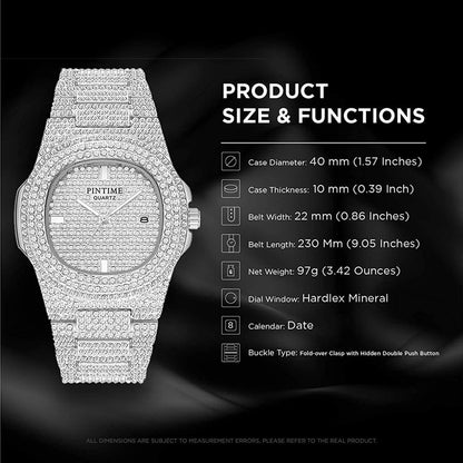 Gosasa Luxury Unisex Crystal Diamond Watches Big Face Women's Men's Quartz Watch Gold Silver Rose Gold Stainless Steel Bracelet Band