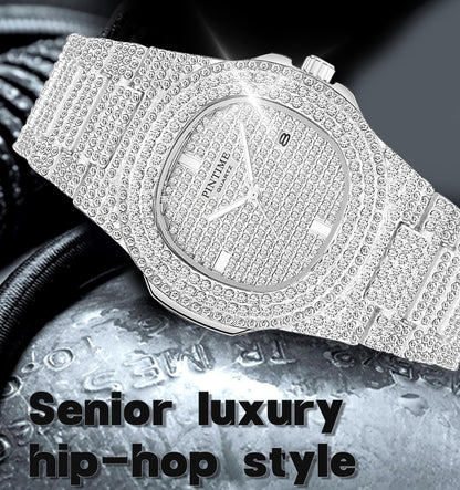 Gosasa Luxury Unisex Crystal Diamond Watches Big Face Women's Men's Quartz Watch Gold Silver Rose Gold Stainless Steel Bracelet Band