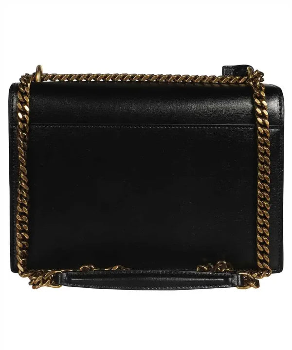 Saint Laurent Monogram Mini White & Black Leather Bag With Golden Chain