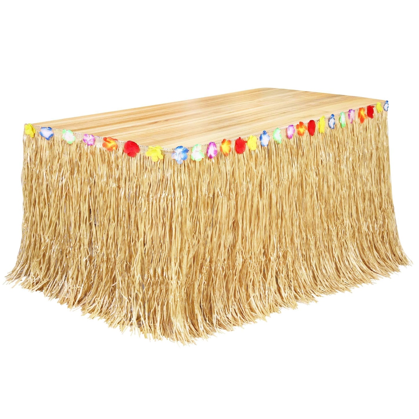 Luau Grass Table Skirt Natural 9 Feet x 29.5 Inch Hawaiian Table Skirt for Tropical Hawaiian Party Decorations Luau Costume Party, Straw Yellow