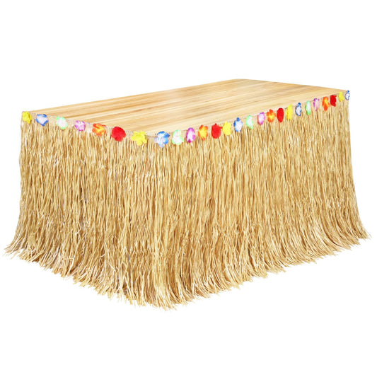 Luau Grass Table Skirt Natural 9 Feet x 29.5 Inch Hawaiian Table Skirt for Tropical Hawaiian Party Decorations Luau Costume Party, Straw Yellow