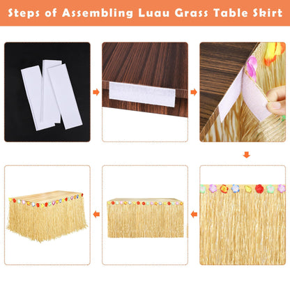 Luau Grass Table Skirt Natural 9 Feet x 29.5 Inch Hawaiian Table Skirt for Tropical Hawaiian Party Decorations Luau Costume Party, Straw Yellow