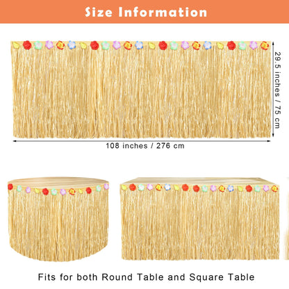 Luau Grass Table Skirt Natural 9 Feet x 29.5 Inch Hawaiian Table Skirt for Tropical Hawaiian Party Decorations Luau Costume Party, Straw Yellow