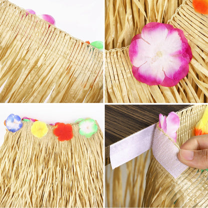 Luau Grass Table Skirt Natural 9 Feet x 29.5 Inch Hawaiian Table Skirt for Tropical Hawaiian Party Decorations Luau Costume Party, Straw Yellow