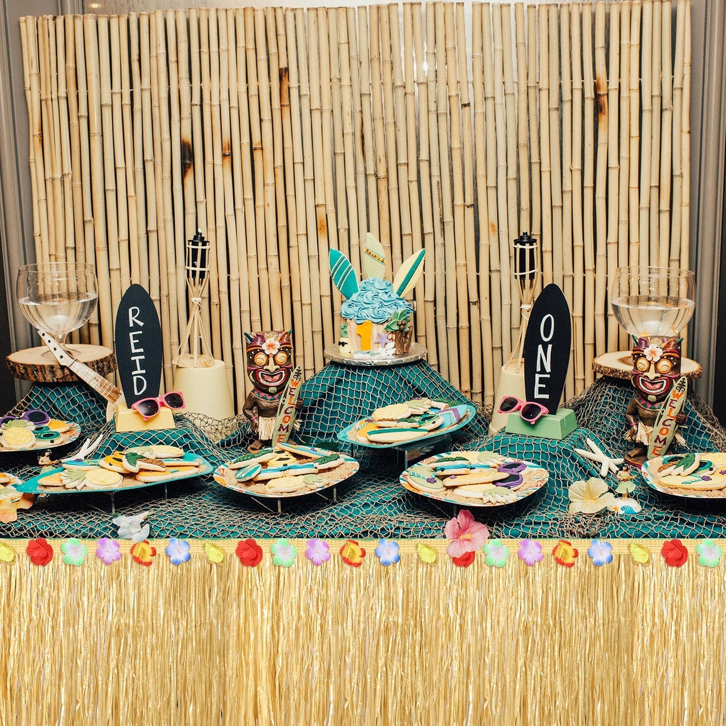 Luau Grass Table Skirt Natural 9 Feet x 29.5 Inch Hawaiian Table Skirt for Tropical Hawaiian Party Decorations Luau Costume Party, Straw Yellow