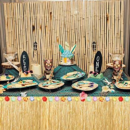 Luau Grass Table Skirt Natural 9 Feet x 29.5 Inch Hawaiian Table Skirt for Tropical Hawaiian Party Decorations Luau Costume Party, Straw Yellow