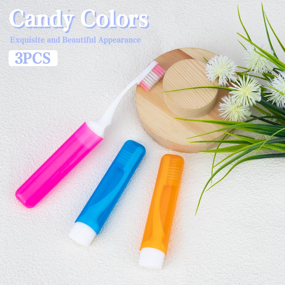 Travel Toothbrush, 3PCS Travel Toothbrush Set, Mini Toothbrush Soft Portable Toothbrushes Travels with Tooth Brush Cover Small Folding Toothbrushes Individually Wrapped for Camping Home