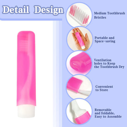 Travel Toothbrush, 3PCS Travel Toothbrush Set, Mini Toothbrush Soft Portable Toothbrushes Travels with Tooth Brush Cover Small Folding Toothbrushes Individually Wrapped for Camping Home