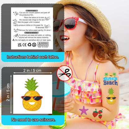 Summer Pool Beach Party Favors Kids Tattoos, 102 Styles Larger Tropical Hawaiian Luau Themed Temporary Tattoos for Kids Teens Adult, Waterproof Summer Stickers Party Decorations Supplies