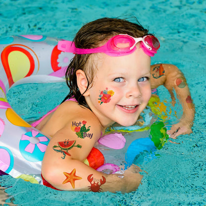 Summer Pool Beach Party Favors Kids Tattoos, 102 Styles Larger Tropical Hawaiian Luau Themed Temporary Tattoos for Kids Teens Adult, Waterproof Summer Stickers Party Decorations Supplies
