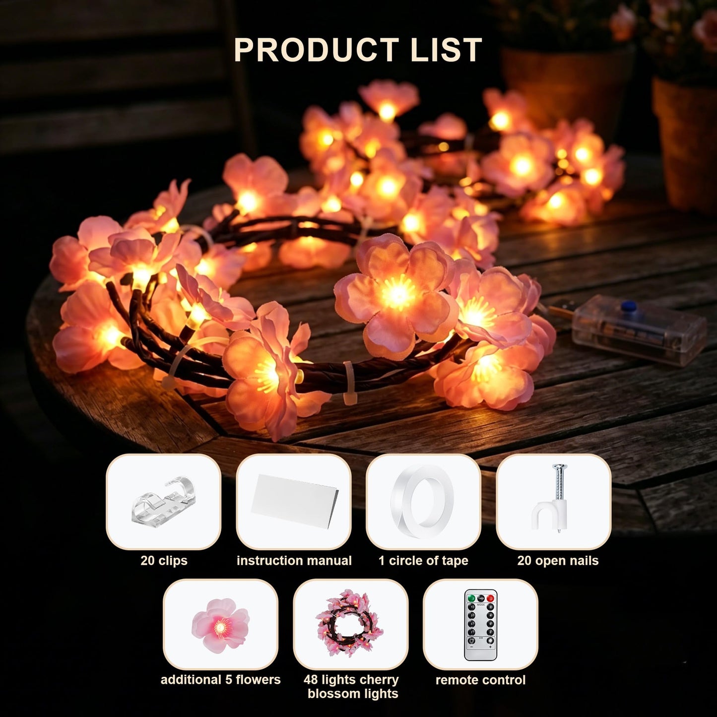 Cherry LED Blossom Lights Decor, 48 LED Cherry Enchanted Willow Vine Tree Branch Lights for Wall Art, 8 Lighting Modes, Whimsical Christmas Indoor Decorations for Home Living Room Door Window